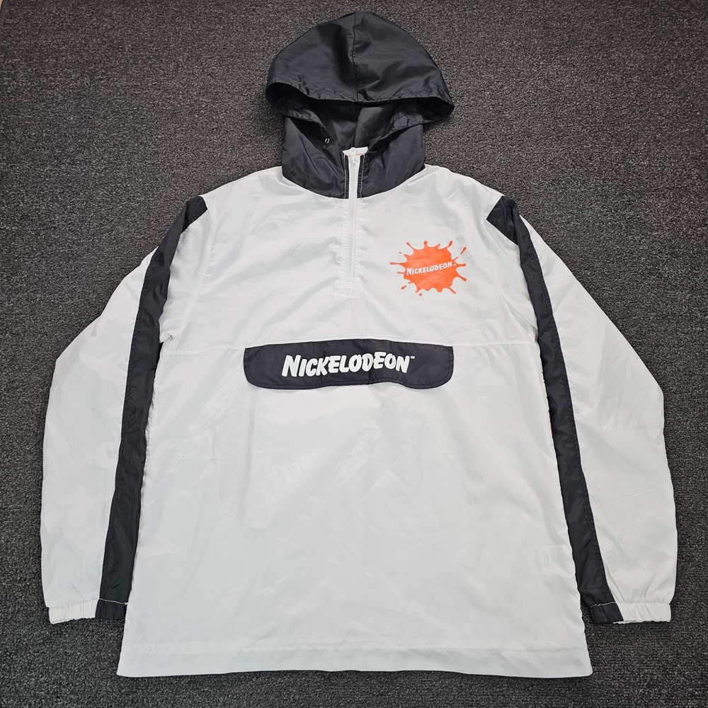 Nickelodeon Windbreaker Jacket Mens Large 90s Cartoon Characters White 1/4 Zip - Picture 2 of 7